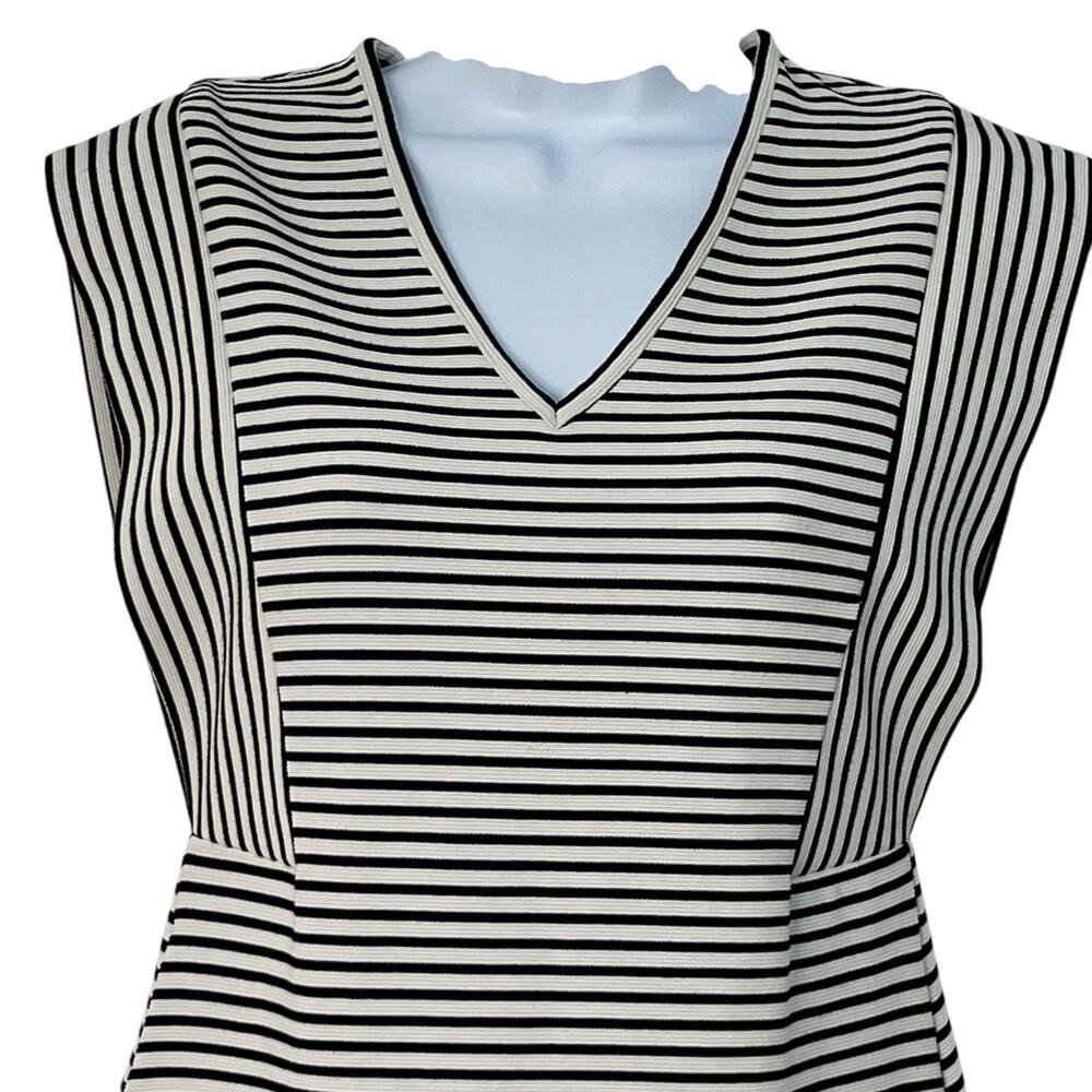 Derek Lam Size 40 US 4 V Neck Sheath Dress Black White Striped Stretch Chic Work - Picture 3 of 12